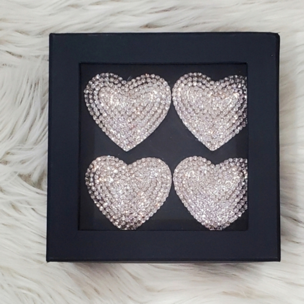 Nicole Miller set of 4 silver rhinestones bling hearts napkin rings New - Picture 2 of 5
